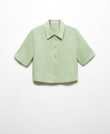 【送料無料】 マンゴ レディース シャツ トップス Women's Linen-Blend Short-Sleeve Shirt Pastel Green