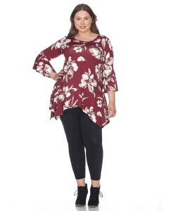 �z���C�g�}�[�N ���f�B�[�X �g�b�v�X �V���c �v���X�T�C�Y White Mark Plus Size Blanche Tunic Top Red ���b�h