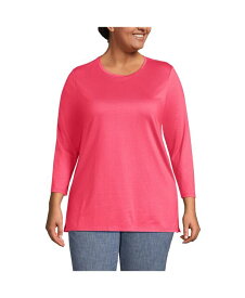 【送料無料】 ランズエンド レディース シャツ トップス Women's Plus Size 3/4 Sleeve Cotton Supima Crewneck Tunic Rouge pink
