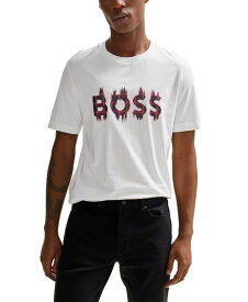 【送料無料】 ヒューゴボス メンズ Tシャツ トップス Men's Artwork Regular-Fit T-shirt White