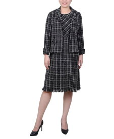 【送料無料】 ニューヨークコレクション レディース ワンピース トップス Petite Long Sleeve Tweed Jacket with Dress Set 2 Piece Black Ivory