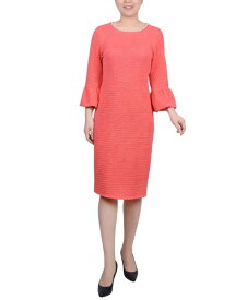 【送料無料】 ニューヨークコレクション レディース ワンピース トップス Petite 3/4 Length Imitation Pearl Detail Dress Coral