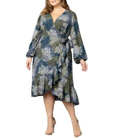 【送料無料】 キヨナ レディース ワンピース トップス Women's Plus Size Julia Long Sleeve Wrap Dress Blue impressionist print