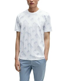 【送料無料】 ヒューゴボス メンズ Tシャツ トップス Men's Monogram-Jacquard T-shirt White