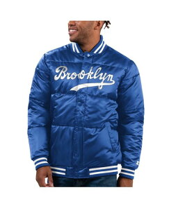 X^[^[ Y AE^[ WPbgEu] Te WPbg Starter Men's Royal Brooklyn Dodgers Cooperstown Collection Bronx Satin Full-Snap Varsity Bomber Jacket Royal