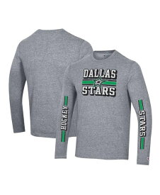 【送料無料】 チャンピオン メンズ Tシャツ トップス Men's Heather Gray Distressed Dallas Stars Tri-Blend Dual-Stripe Long Sleeve T-shirt Heather Gray