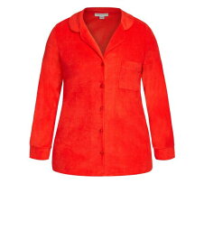 【送料無料】 アベニュー レディース ナイトウェア アンダーウェア Plain Button Fleece Sleep Top Red