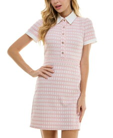 【送料無料】 シティー スタジオ レディース ワンピース トップス Juniors' Collared Boucl&eacute; Shift Dress Pink/White