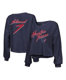 【送料無料】 マジェスティック レディース Tシャツ トップス Women's Threads C.J. Stroud Navy Distressed Houston Texans Name and Number Script Off-Shoulder Cropped Long Sleeve T-shirt Navy