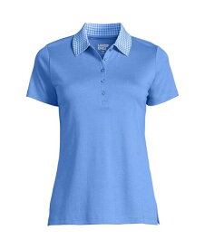 【送料無料】 ランズエンド レディース シャツ トップス Women's Supima Cotton Short Sleeve Polo Shirt Chicory blue gingham