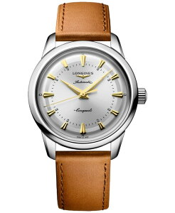�����W�� �����Y �A�N�Z�T���[ �r���v ���U�[ Longines Unisex Swiss Automatic Conquest Heritage Brown Leather Strap Watch 38mm Stainless Steel �u���E��