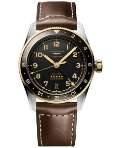W Y ANZT[ rv U[ Longines Men's Swiss Automatic Spirit Zulu Time Brown Leather Strap Watch 39mm Silver And 18K Gold S[h