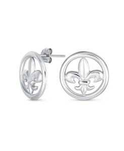 uO Y ANZT[ sAXECO Bling Jewelry Ancient Symbol Lily Flower Circle Disc Fleur De Lis Stud Earrings For Women MenLightweight Sterling Grey O[