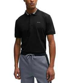 【送料無料】 ヒューゴボス メンズ ポロシャツ トップス Men's 3D-Stripe Collar Regular-Fit Polo Shirt Black