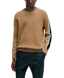 【送料無料】 ヒューゴボス メンズ ニット・セーター アウター Men's Color-Blocking And Mesh Detail Sweater Medium Beige