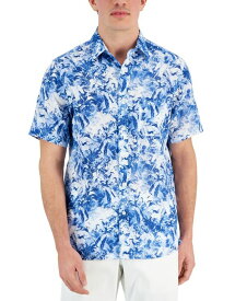 【送料無料】 クラブルーム メンズ シャツ トップス Men's Tropical Print Short-Sleeve Button-Front Linen Shirt Alfresco Blue