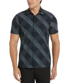 【送料無料】 ペリーエリス メンズ シャツ トップス Men's Slim-Fit Diagonal Plaid Short Sleeve Button-Front Shirt Magnet