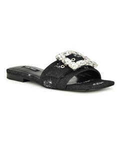 iCEFXg fB[X V[Y T_ Nine West Women's Matter Slip-On Embellished Flat Sandals Black Denim- Textile ubN