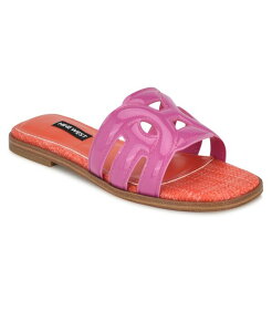 �i�C���E�F�X�g ���f�B�[�X �V���[�Y �T���_�� Nine West Women's Geena Round Toe Flat Slip-On Sandals Dark Neon Pink Patent - Faux Patent Leather �s���N