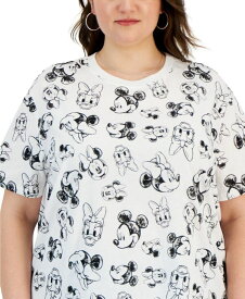 【送料無料】 ディズニー レディース Tシャツ トップス Trendy Plus Size Mickey & Friends Printed T-Shirt White