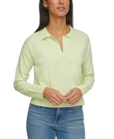 【送料無料】 カルバンクライン レディース シャツ トップス Petite Long-Sleeve Polo Shirt Iced Lime