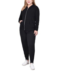 【送料無料】 ニューヨークコレクション レディース ナイトウェア アンダーウェア Plus Size Long Sleeve French Terry Hooded Sweatshirt and Jogger Pants 2 Piece Set Black