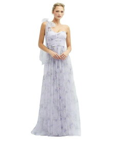 【送料無料】 ドレッシーコレクション レディース ワンピース トップス Floral Scarf Tie One-Shoulder Tulle Dress with Long Full Skirt Lilac haze garden