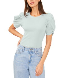 【送料無料】 ワンステイト レディース Tシャツ トップス Women's Puff Sleeve Short Sleeve Knit T-shirt Blue Glass