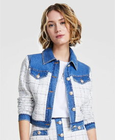 【送料無料】 ゲス レディース ジャケット・ブルゾン アウター Women's Natalie Tweed & Denim Jacket Check Tweed White Combo