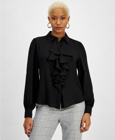 【送料無料】 バースリー レディース シャツ ブラウス トップス Women's Ruffle-Front Blouse Black