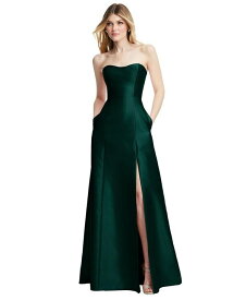 【送料無料】 アルフレッド レディース ワンピース トップス Womens Strapless A-line Satin Gown with Modern Bow Detail Evergreen
