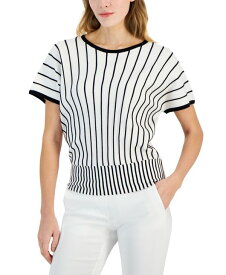 【送料無料】 ティー・タハリ レディース ニット・セーター アウター Women's Striped Dolman Short-Sleeve Sweater White Star & Black