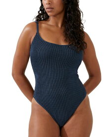 【送料無料】 コットンオン レディース 上下セット 水着 Women's Textured Scoop Neck One Piece Swimsuit Tidal Navy/black Crinkle