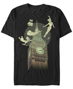 �t�B�t�X�T�� �����Y �g�b�v�X T�V���c Fifth Sun Disney Men's Peter Pan The Darlings Flying By Clock Tower Short Sleeve T-Shirt Black �u���b�N