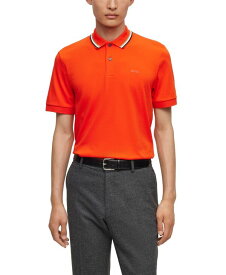 【送料無料】 ヒューゴボス メンズ ポロシャツ トップス Men's Slim-Fit Striped Collar Polo Shirt Bright Orange