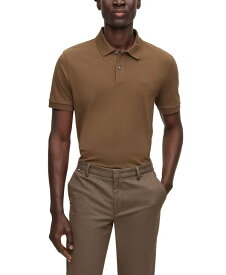 【送料無料】 ヒューゴボス メンズ ポロシャツ トップス Men's Embroidered Logo Polo Shirt Open Brown
