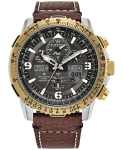 V`Y Y ANZT[ rv U[ Citizen Eco-Drive Men's Chronograph Promaster Skyhawk Brown Leather Strap Watch 45mm