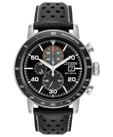【送料無料】 シチズン メンズ 腕時計 アクセサリー Eco-Drive Men's Chronograph Black Leather Strap Watch 44mm Black