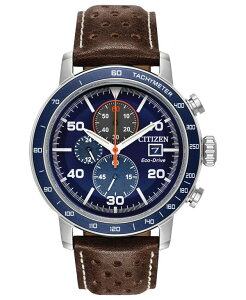 V`Y Y ANZT[ rv U[ Citizen Eco-Drive Men's Chronograph Brycen Chestnut Brown Leather Strap Watch 44mm No Color