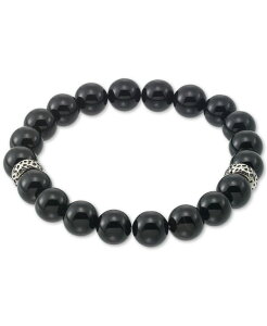 V AC X~X Y ANZT[ uXbgEoOEANbg TVc LEGACY for MEN by Simone I. Smith Onyx (10mm) Beaded Stretch Bracelet in Stainless Steel Stainless Steel