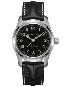 n~g Y ANZT[ rv U[ Hamilton Men f s Swiss Automatic Khaki Field Murph Black Leather Strap Watch 42mm Black ubN