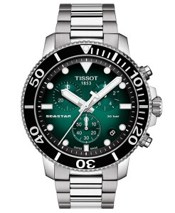 eB\bg Y ANZT[ rv TVc Tissot Men's Swiss Chronograph Seastar 1000 Stainless Steel Bracelet Watch 46mm Green Gradient O[