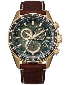 V`Y Y ANZT[ rv U[ Citizen Eco-Drive Men's Chronograph PCAT Brown Leather Strap Watch 43mm Gold