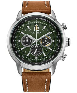 V`Y Y ANZT[ rv U[ Citizen Eco-Drive Men's Chronograph Avion Brown Leather Strap Watch 44mm