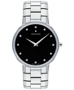oh Y ANZT[ rv TVc Movado Men's Swiss Faceto Diamond (3/8 ct. t.w.) Stainless Steel Bracelet Watch 39mm Black ubN