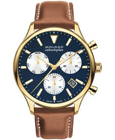 【送料無料】 モバド メンズ 腕時計 アクセサリー Men's Heritage Calendoplan Swiss Quartz Chronograph Cognac Genuine Leather Strap Watch 43mm Brown