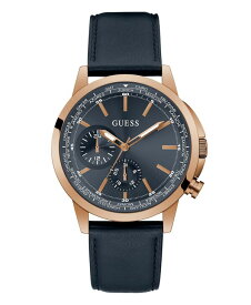 【送料無料】 ゲス メンズ 腕時計 アクセサリー Men's Rose Gold-Tone Navy Genuine Leather Multi-Function Strap Watch 44mm Navy