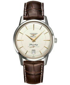 【送料無料】 ロンジン メンズ 腕時計 アクセサリー Unisex Swiss Automatic Flagship Heritage Brown Leather Strap Watch 39mm Silver