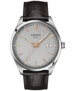 �e�B�\�b�g �����Y �A�N�Z�T���[ �r���v ���U�[ Tissot Men's Swiss PR 100 Brown Leather Strap Watch 40mm Silver �V���o�[