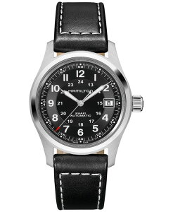 n~g Y ANZT[ rv U[ Hamilton Men's Swiss Automatic Khaki Field Black Leather Strap Watch 38mm No Color ubN